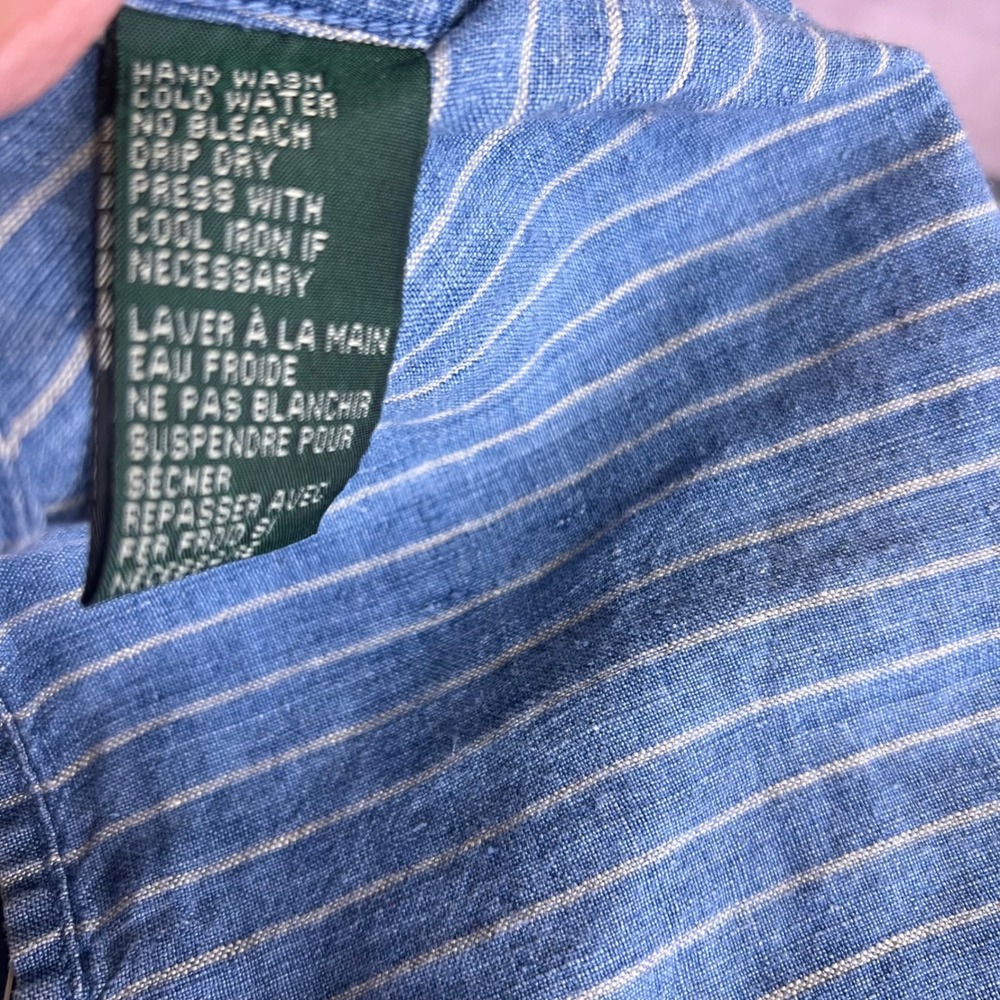 Vintage Lauren Ralph Lauren Sleeveless Shirt  Women Pinstripe Linen 6 Hong Kong - Picture 9 of 9